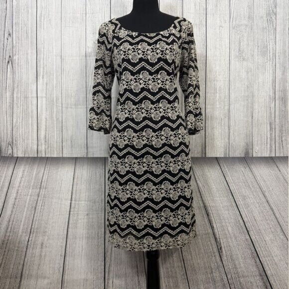 Rabbit Rabbit Rabbit Women's Size 12 Black & Cream Lace Lined Shift Dress - Picture 1 of 8